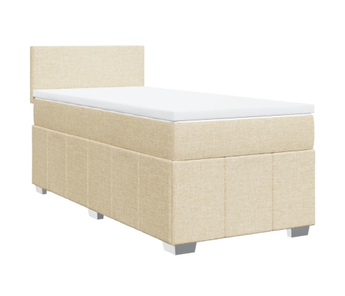 Cama box spring con colchón tela color crema 80x200 cm