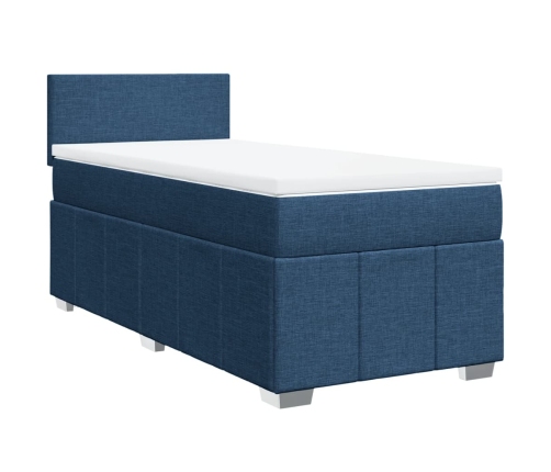 Cama box spring con colchón tela azul 80x200 cm