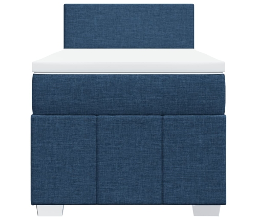 Cama box spring con colchón tela azul 80x200 cm