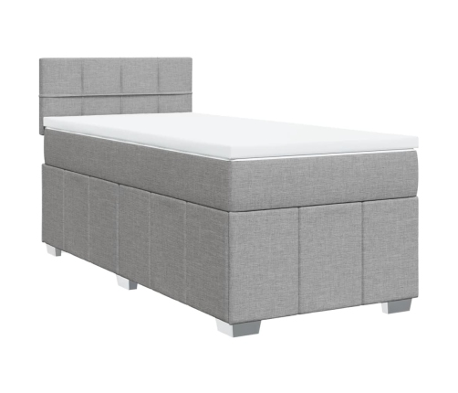 Cama box spring con colchón tela gris claro 80x200 cm