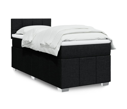 Cama box spring con colchón tela negro 80x200 cm