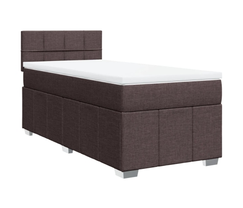 Cama box spring con colchón tela marrón oscuro 80x200 cm