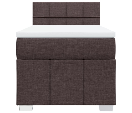 Cama box spring con colchón tela marrón oscuro 80x200 cm