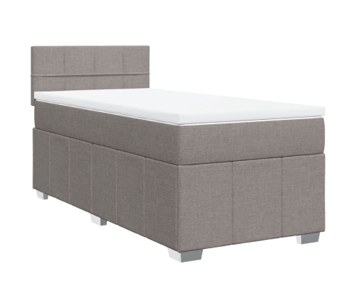 Cama box spring con colchón tela gris taupe 80x200 cm