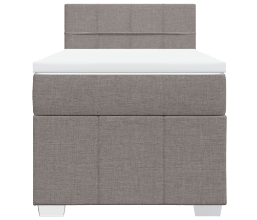 Cama box spring con colchón tela gris taupe 80x200 cm