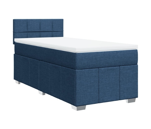 Cama box spring con colchón tela azul 80x200 cm