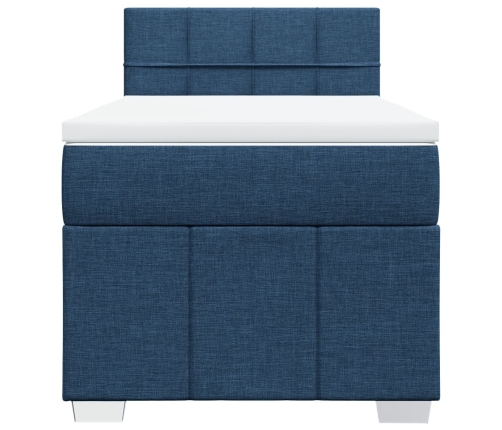 Cama box spring con colchón tela azul 80x200 cm