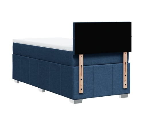 Cama box spring con colchón tela azul 80x200 cm