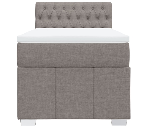 Cama box spring con colchón tela gris taupe 80x200 cm