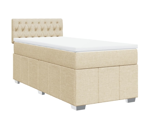 Cama box spring con colchón tela color crema 80x200 cm