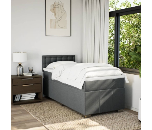 Cama box spring con colchón tela gris oscuro 80x200 cm