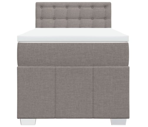 Cama box spring con colchón tela gris taupe 80x200 cm