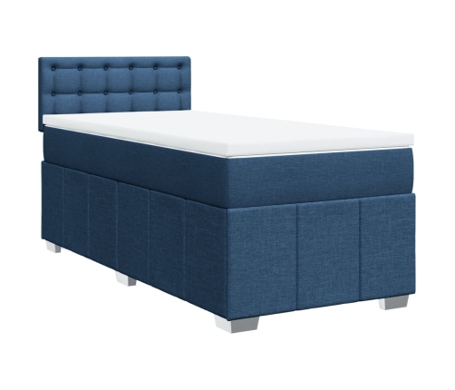 Cama box spring con colchón tela azul 80x200 cm