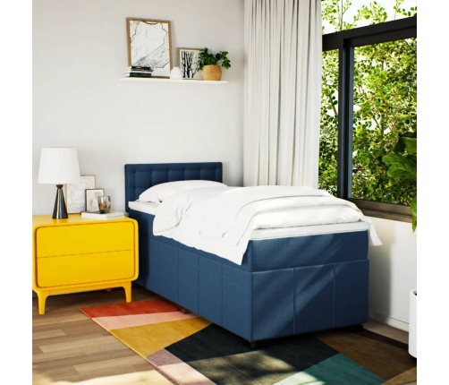 Cama box spring con colchón tela azul 80x200 cm