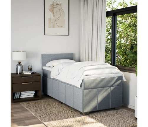 Cama box spring con colchón tela gris claro 90x190 cm