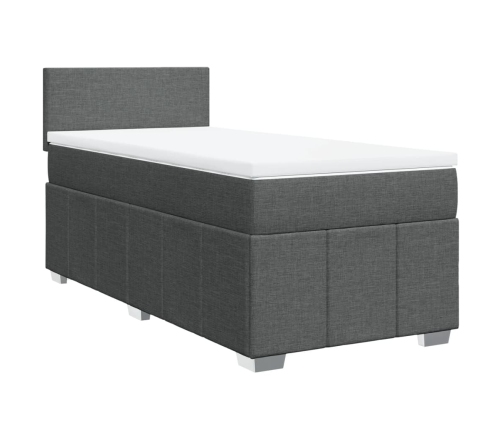 Cama box spring con colchón tela gris oscuro 90x190 cm