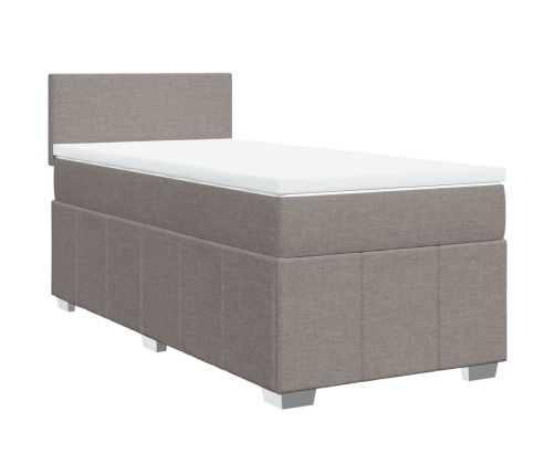 Cama box spring con colchón tela gris taupe 90x190 cm