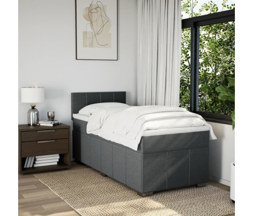 Cama box spring con colchón tela gris oscuro 90x190 cm