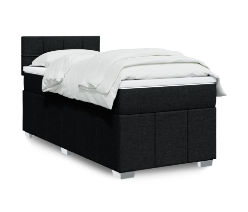 Cama box spring con colchón tela negro 90x190 cm