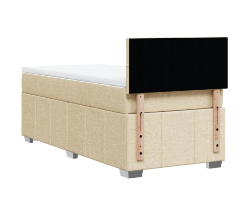 Cama box spring con colchón tela color crema 90x190 cm