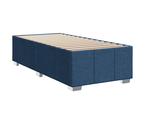 Cama box spring con colchón tela azul 90x190 cm