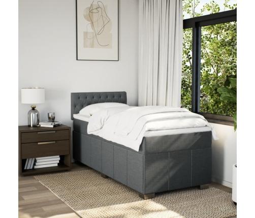 Cama box spring con colchón tela gris oscuro 90x190 cm