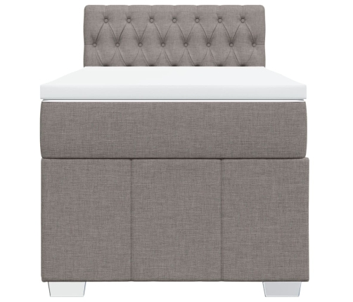 Cama box spring con colchón tela gris taupe 90x190 cm