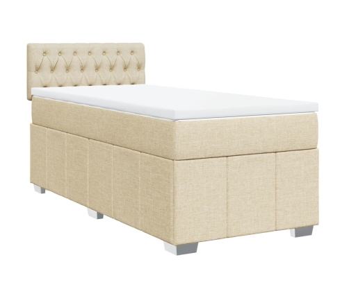 Cama box spring con colchón tela color crema 90x190 cm