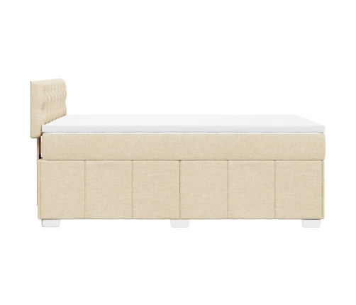 Cama box spring con colchón tela color crema 90x190 cm