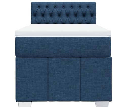 Cama box spring con colchón tela azul 90x190 cm