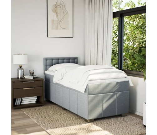 Cama box spring con colchón tela gris claro 90x190 cm