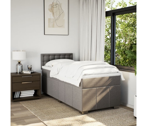 Cama box spring con colchón tela gris taupe 90x190 cm