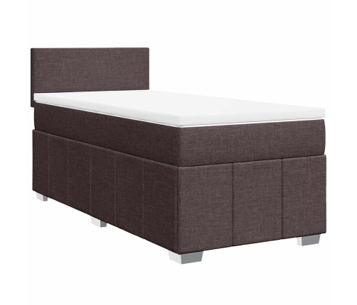 Cama box spring con colchón tela marrón oscuro 90x200 cm