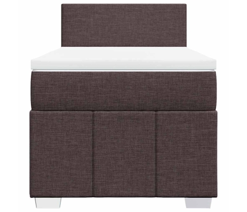 Cama box spring con colchón tela marrón oscuro 90x200 cm