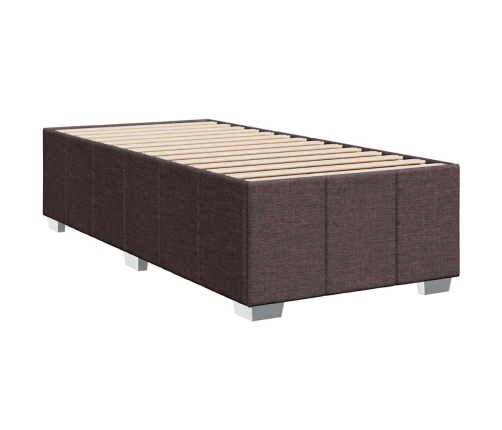 Cama box spring con colchón tela marrón oscuro 90x200 cm