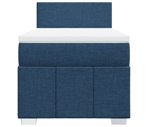 Cama box spring con colchón tela azul 90x200 cm