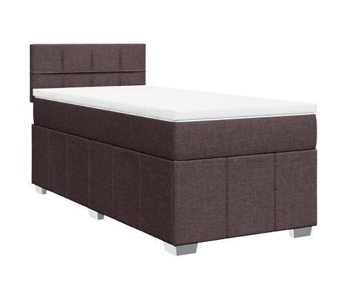 Cama box spring con colchón tela marrón oscuro 90x200 cm