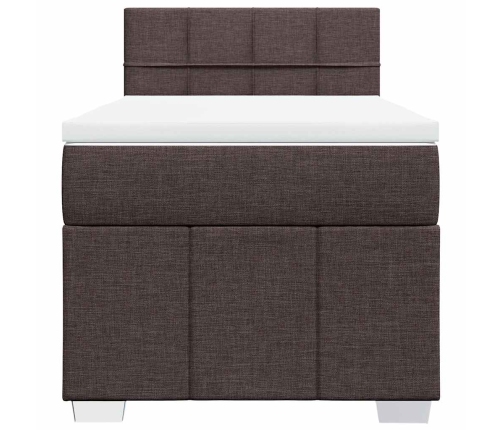 Cama box spring con colchón tela marrón oscuro 90x200 cm