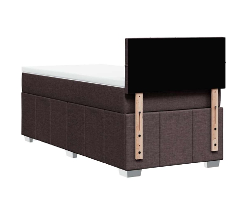 Cama box spring con colchón tela marrón oscuro 90x200 cm