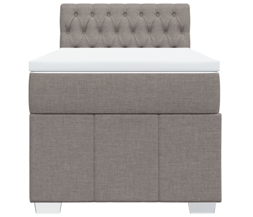 Cama box spring con colchón tela gris taupe 90x200 cm