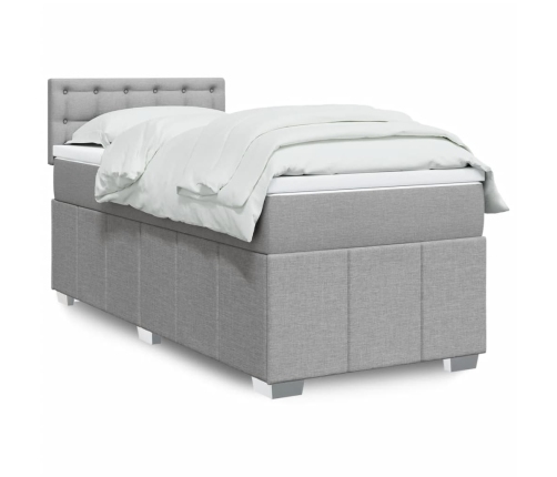 Cama box spring con colchón tela gris claro 90x200 cm