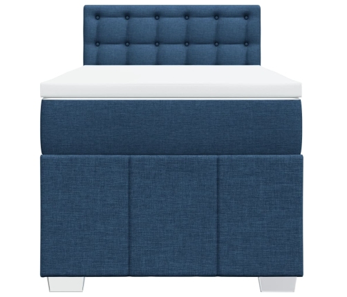 Cama box spring con colchón tela azul 90x200 cm