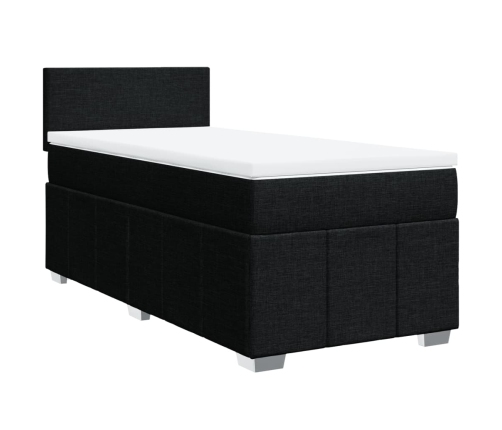 Cama box spring con colchón tela negro 100x200 cm