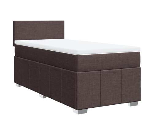 Cama box spring con colchón tela marrón oscuro 100x200 cm