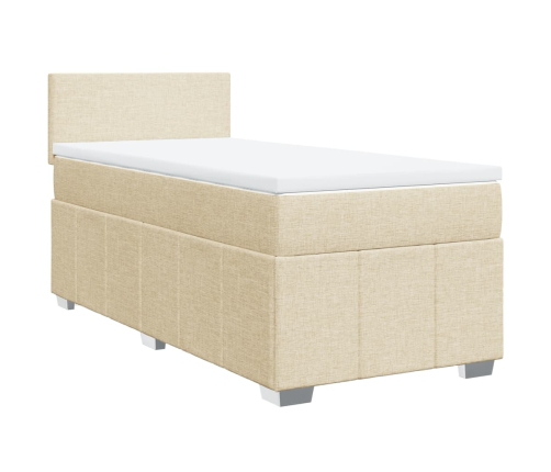 Cama box spring con colchón tela color crema 100x200 cm