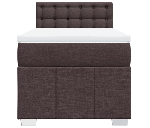 Cama box spring con colchón tela marrón oscuro 100x200 cm