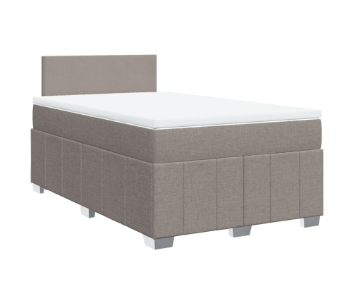 Cama box spring con colchón tela gris taupe 120x190 cm