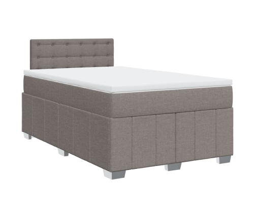 Cama box spring con colchón tela gris taupe 120x190 cm