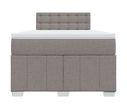 Cama box spring con colchón tela gris taupe 120x190 cm