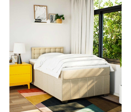 Cama box spring con colchón tela color crema 120x190 cm